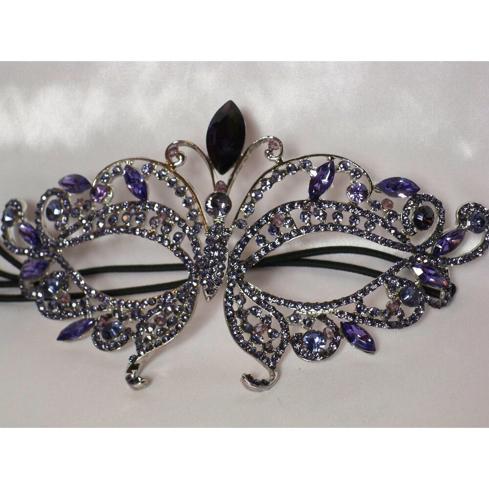 Purple rhinestone crystal mask, masquerade costume ball purple prom bridal mask
